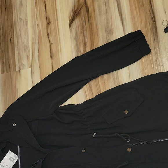 H&M NWT 3 Quarter Length Utility Hooded Black Jacket - Picture 7 of 16